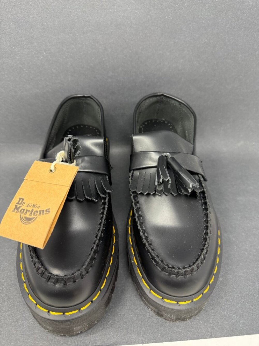 Dr. Martens Adrian Quad Tassle Black Leather Platform Loafers Mens 7 Shoes NWT - Picture 2 of 7